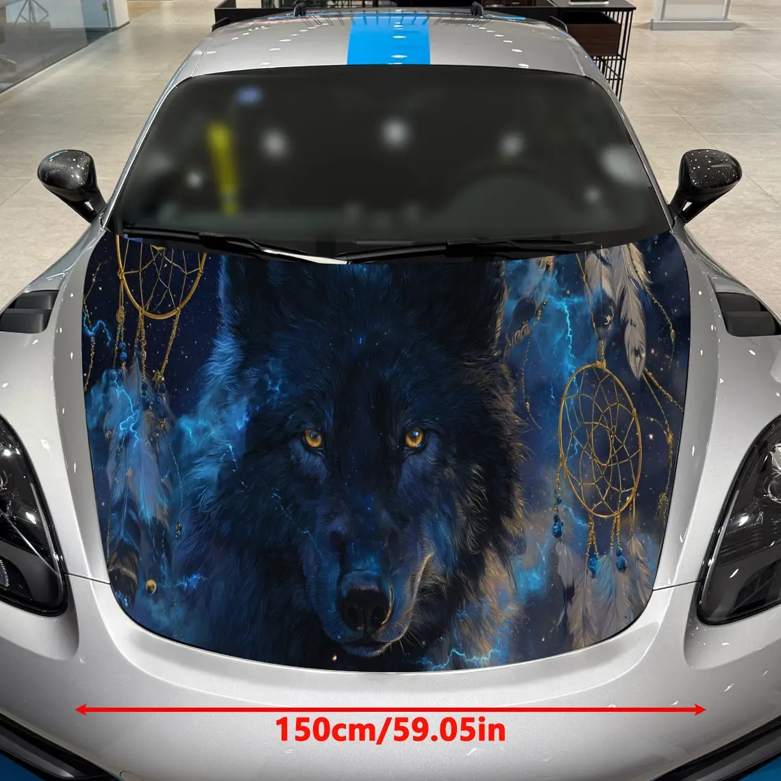 สติ๊กเกอร์ติดฝากระโปรงรถยนต์ลายมิสติกวูล์ฟดรีมแคชเชอร์ วัสดุ PVC กันน้ำ ติดตั้งง่ายด้วยกาวในตัว สำหรับตกแต่งและปกป้องรถยนต์