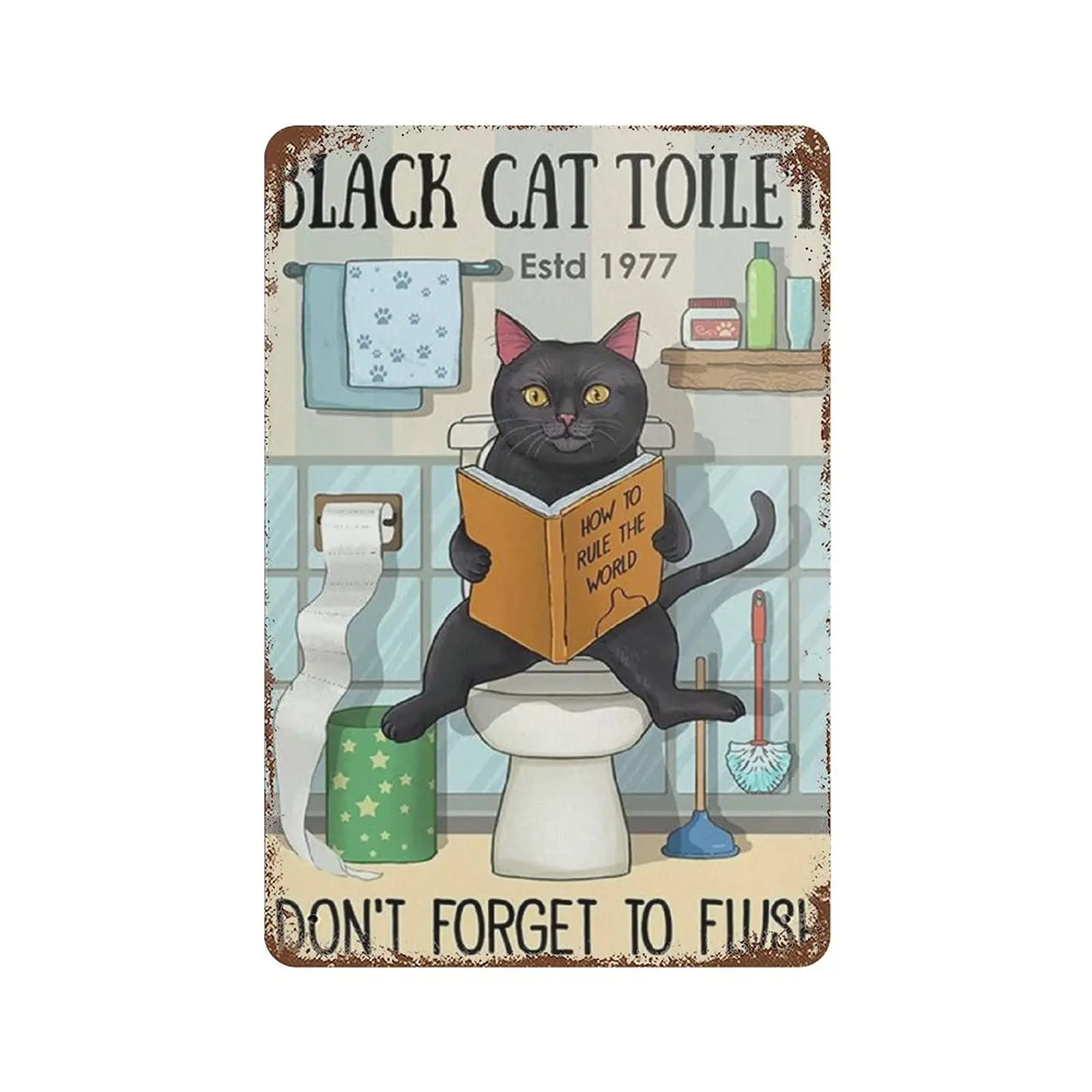 Dreacoss Metal tin Sign，Retro Style， Novelty Poster，Iron Painting， for Black Cat Lovers Tin Sign- Cat Black Cat Toilet Tin Sign