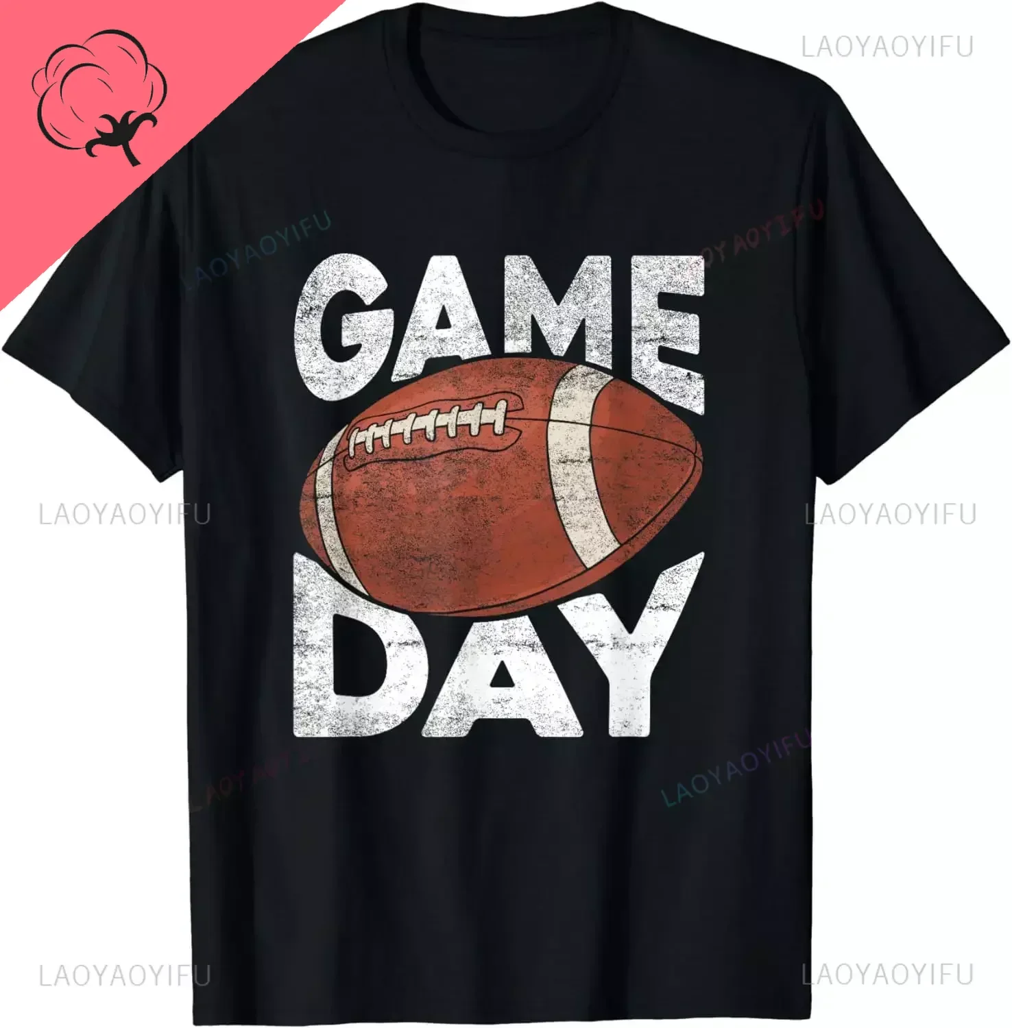 Vintage American Football Game Day Sports Lover T-Shirt for Men Women Games Graphic 100%Cotton Print Lightweight Men Clothing