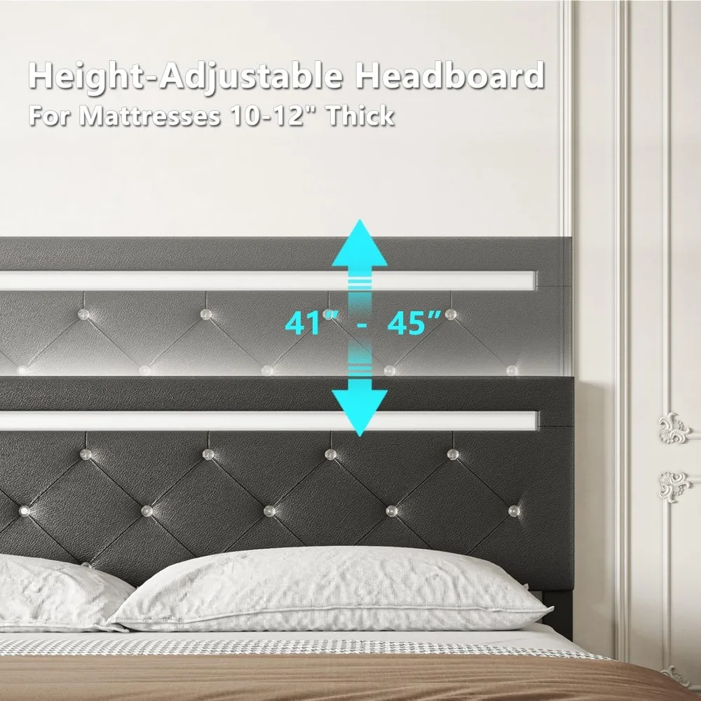 إطار سرير بمنصة بحجم كوين مع لوح رأسي مقاس 49 بوصة، إطار سرير مزرعة مع دعم شريحة خشبية/لا حاجة إلى صندوق زنبركي/سهولة التجميع