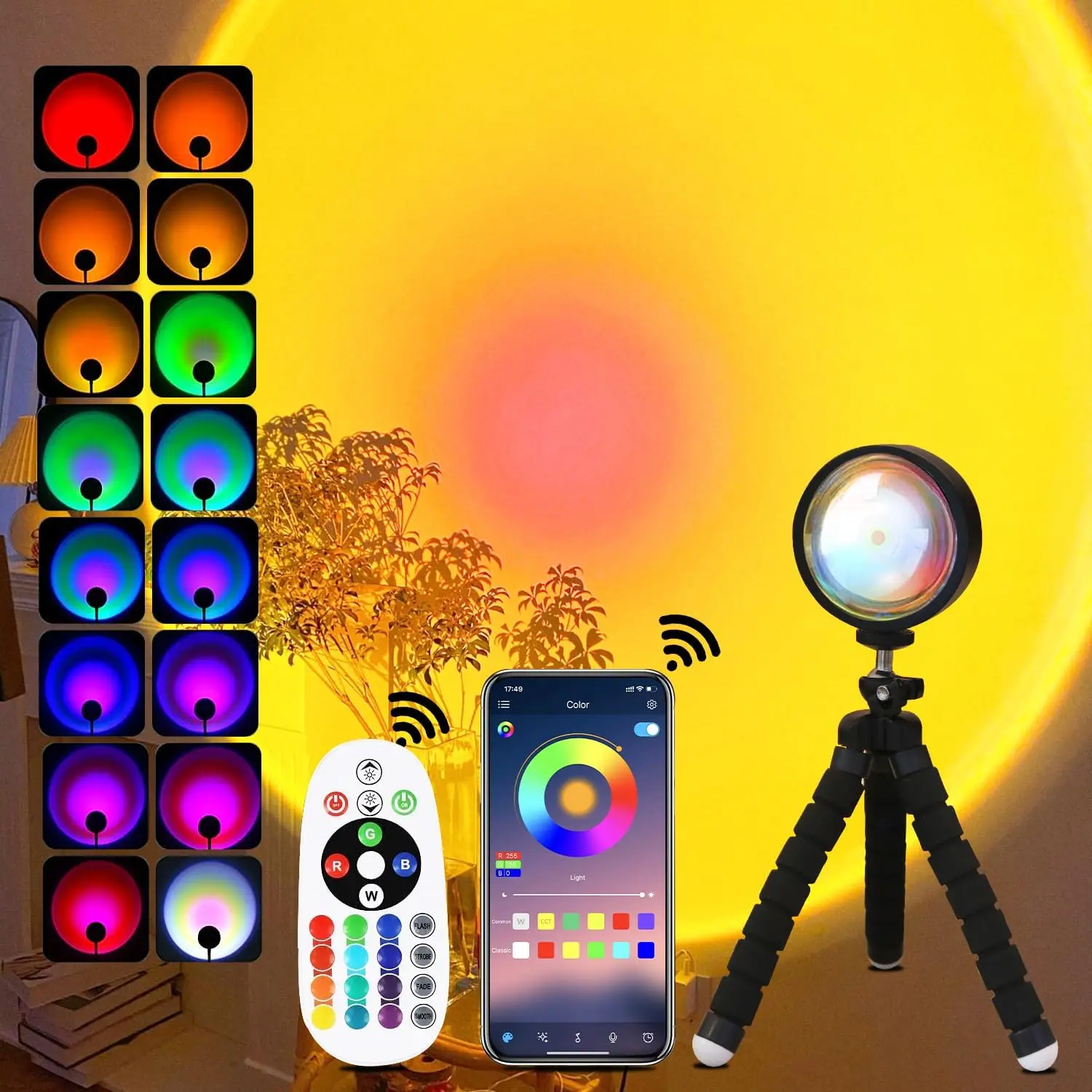 

Sunset Lamp Projector with Remote, 16 Colors LED Night Light for Bedroom Aesthetic, 360° Rotation Rainbow Light, Home Decor Gifts for Women