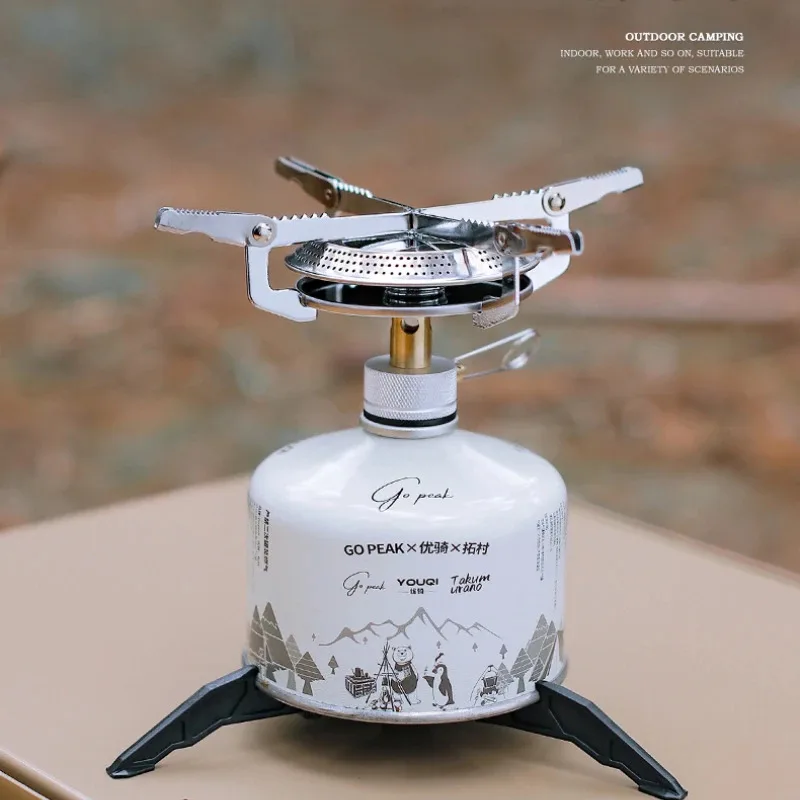 موقد غاز للتخييم في الهواء الطلق في الشتاء مع حقيبة تخزين، موقد تخييم صغير، موقد طهي محمول قابل للتعديل، مناسب للمشي لمسافات طويلة