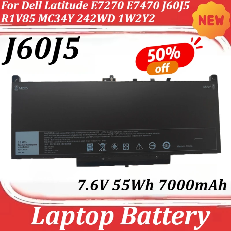 

J60J5 7.6V 55Wh 7000mAh Laptop Battery For Dell Latitude E7270 E7470 J60J5 R1V85 MC34Y 242WD 1W2Y2
