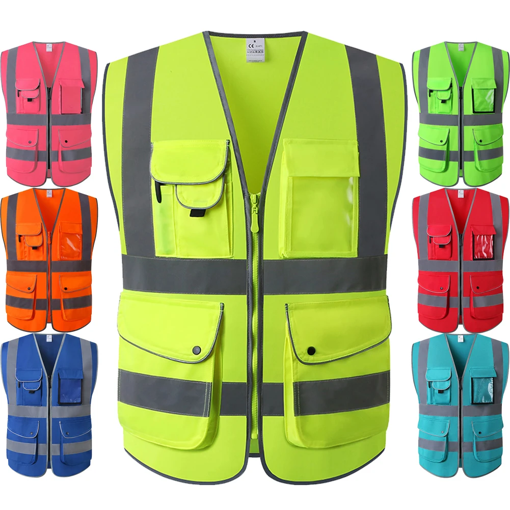 High Visibility Vest 9 Pockets Hi Vis Reflective Safety Vest for Men Safety Clothing Workwear