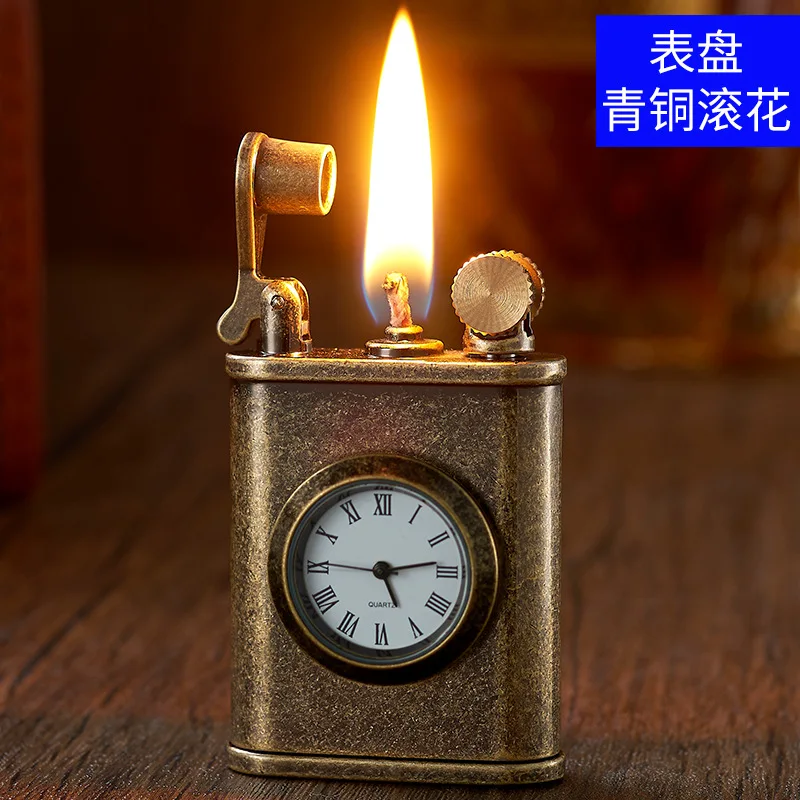 Retro Watch Kerosene Lighter Metal Creative Gyro Wheel Flint Antique Lighter Vintage Gasoline Kerosene Lighter Men's Gift view 6