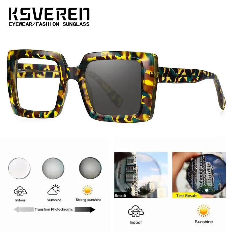 KSVEREN TR90 نظارات قراءة مربعة كبيرة الحجم نظارات شمسية فوتوكروميك خارجية للنساء نظارات طبية بصرية طويلة النظر