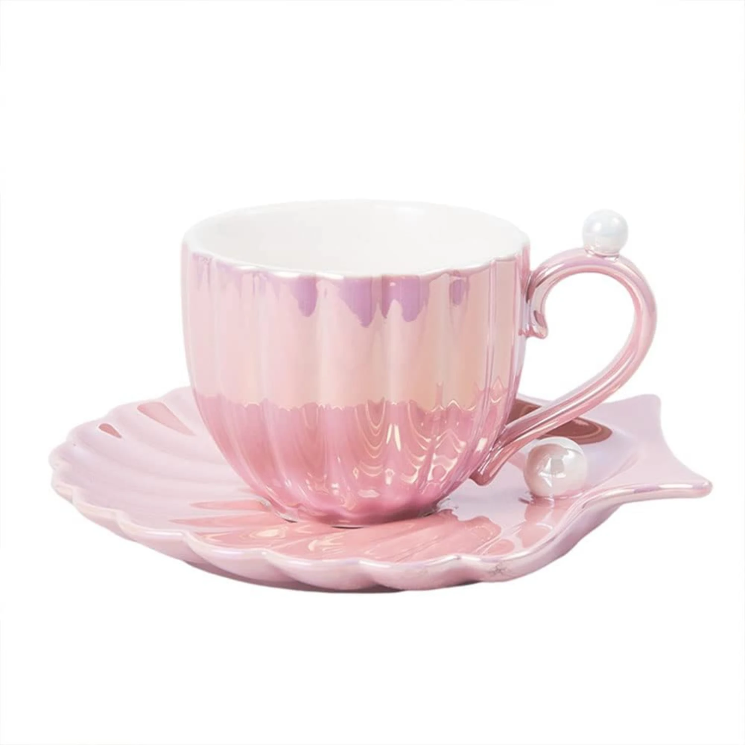 Enhance your coffee experience with this elegant and beautiful ceramic pearl shell coffee cup and saucer set. Perfect for sophis