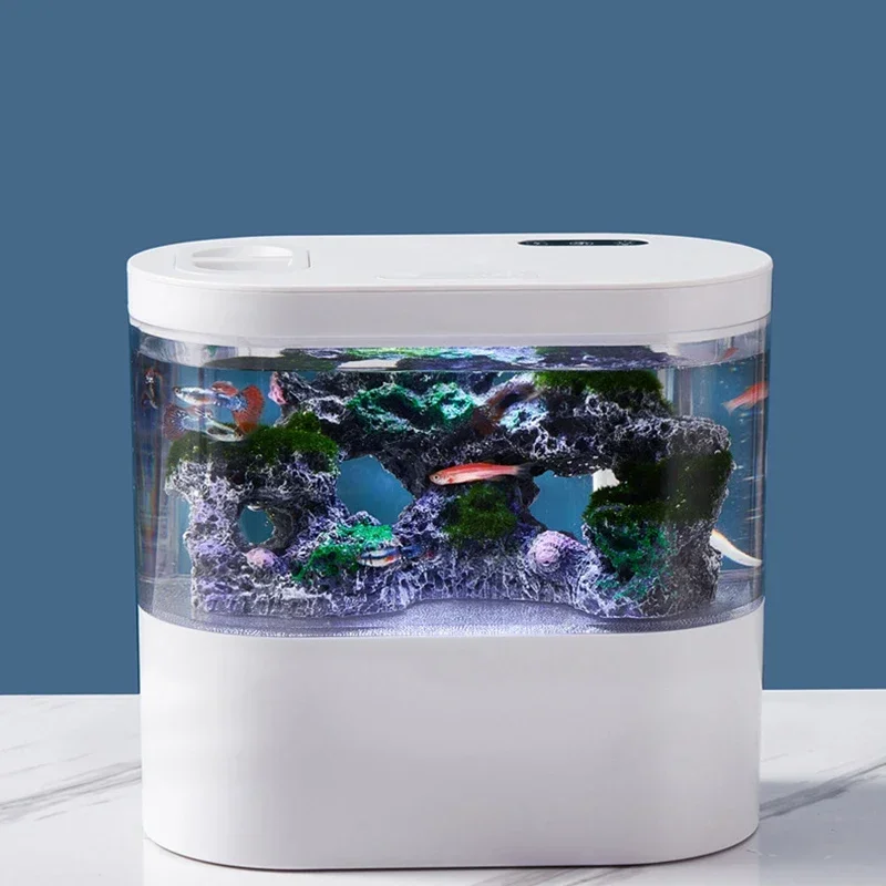 Desktop Creative Mini Aquarium Fish Tank with Biochemical Filtration System LED Light Betta Fish Ecological Water Cycle