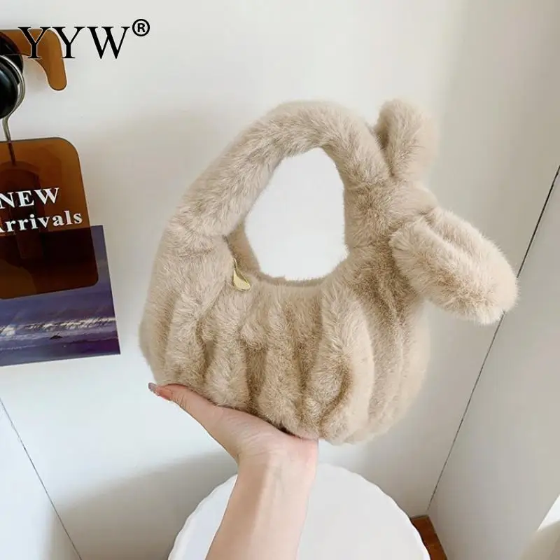 

Luxury Faux Fur Women Shoulder Bags Furry Crossbody Messenger Bag Small Purse 2023 Trendy Designer Soft Plush Female Handbag New