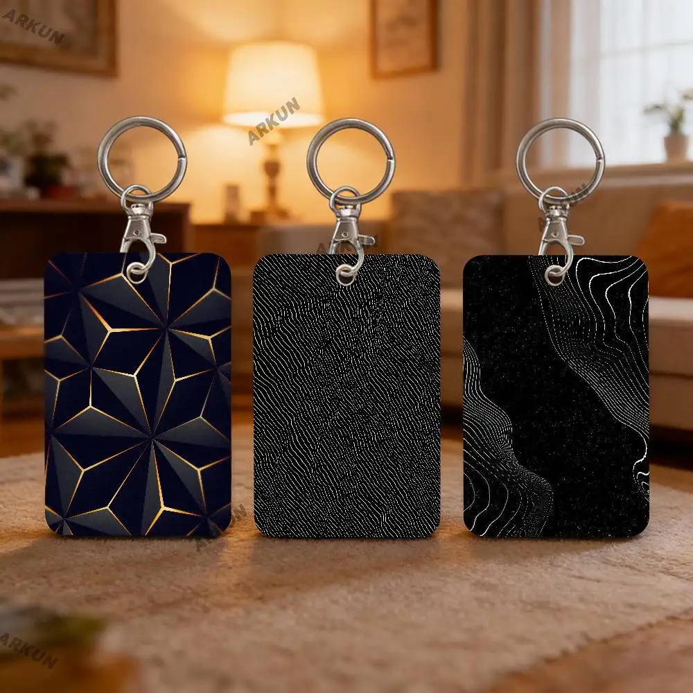 Popular Cool top Abstract Art Rectangle ID Card Case Keychain Access Card Bag Key Tag Ring Leather Card Holder Key Ring Access