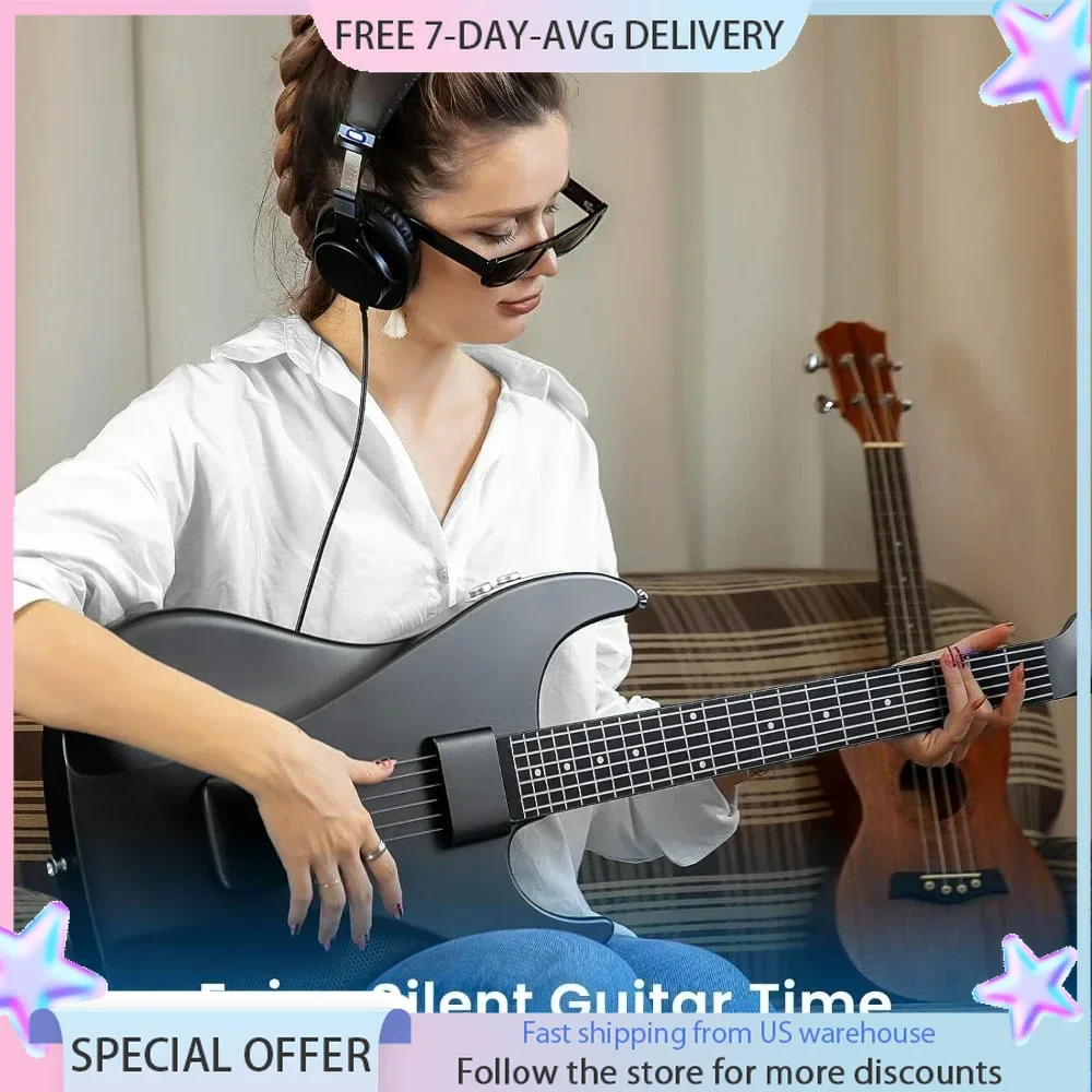 Guitar Stringless,  Acoustic Electric Travel Guitar, Birthday Gifts Children for Guests with Removable, Portable Silent Guitar