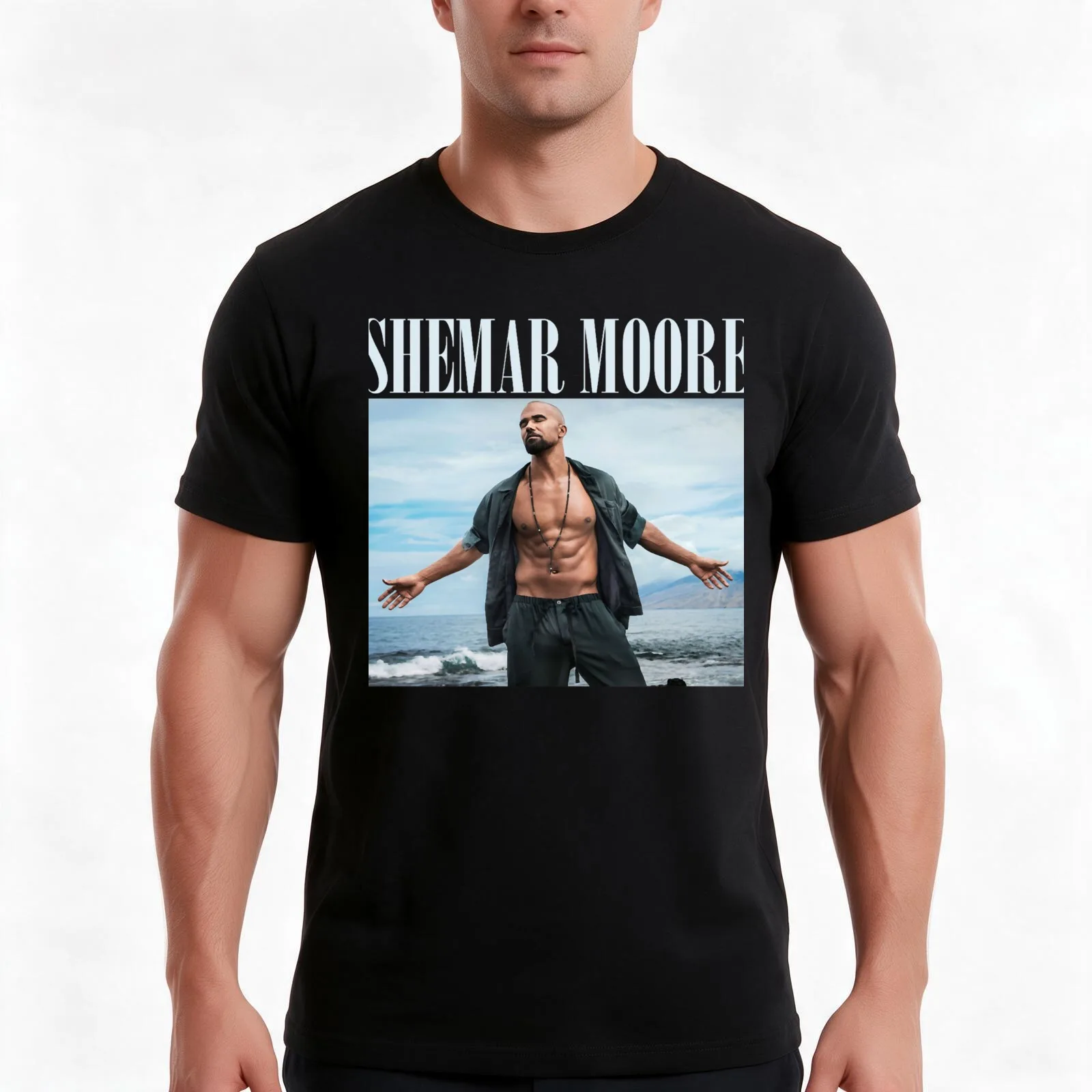Shemar Moore T-Shirt Summer Casual Cotton Tee Oversized Streetwear Tops Vintage Graphic Print Loose Fit Short Sleeve