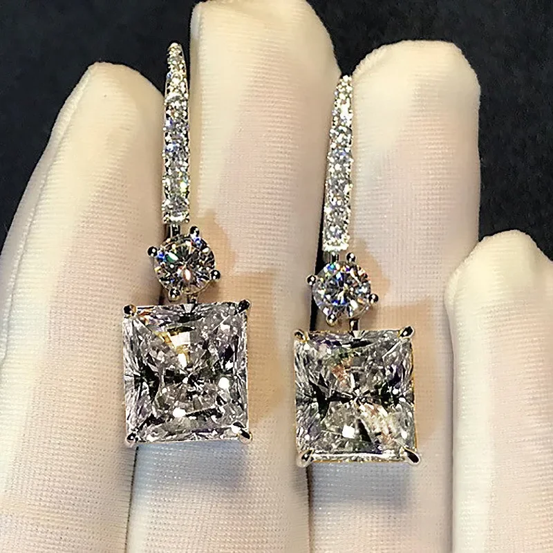 Radiant Cut 3ct Diamond cz earrings Real 925 Sterling silver Party Wedding Dangle Earrings for women Bridal Engagement Jewelry