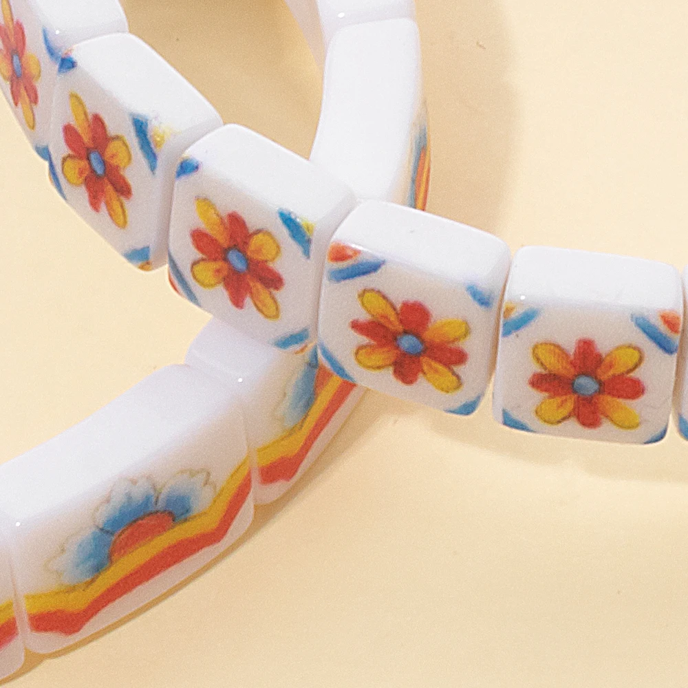 2024 New Arrivals Textured Acrylic Women Bracelet Colorful Pattern Elastic Beads Bangle Fashion Jewelry Accessories