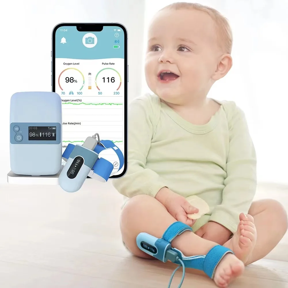 Babmongolia-Oxymètre portable pour bébé, rappel audio intelligent, moniteur d'oxygène sanguin, fréquence cardiaque du sommeil, Spo2, Bluetooth aste, 2 l