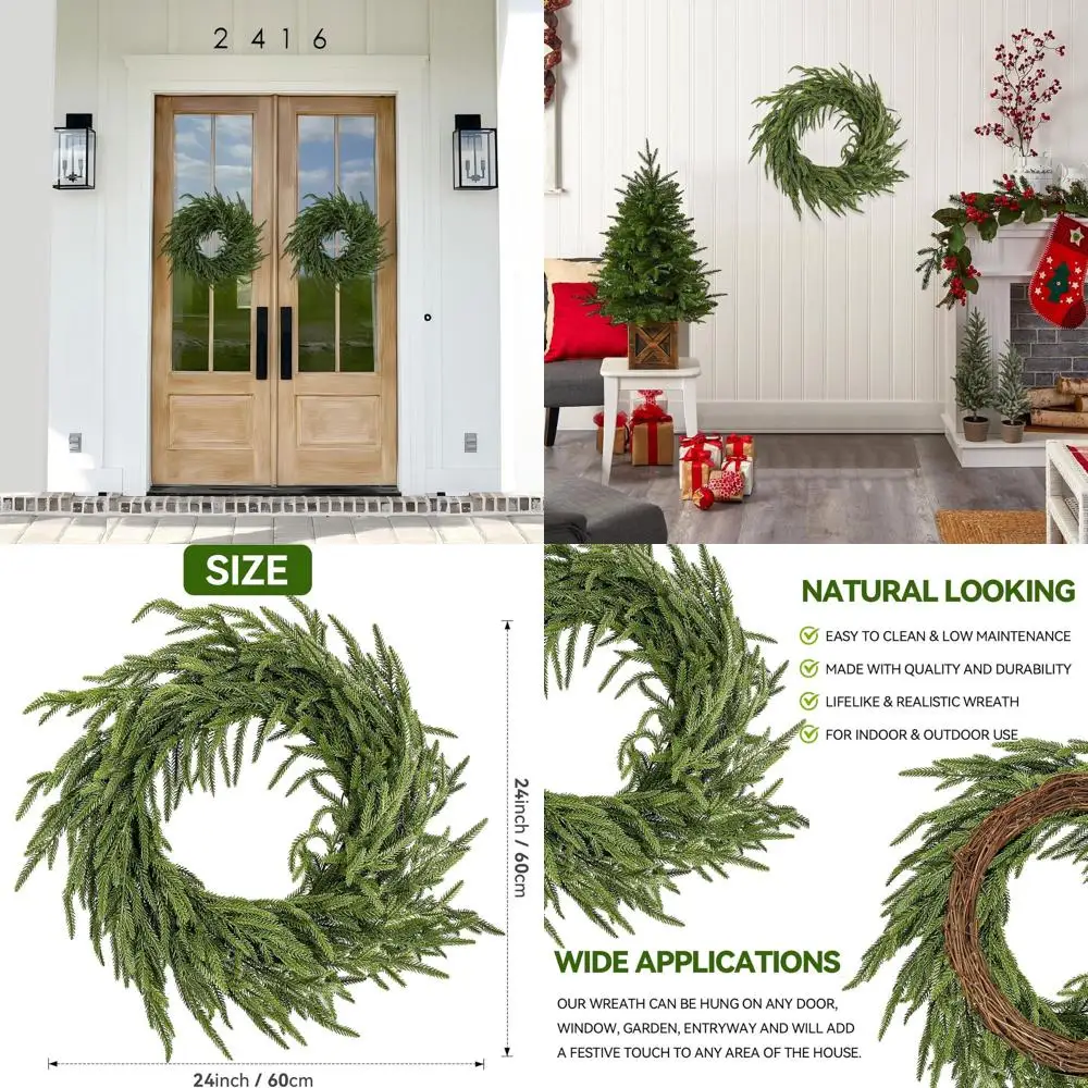 

Artificial Christmas Wreaths, Norfolk Pine & Cedar Greenery, Red Velvet Bows, Indoor Outdoor, No Assembly, Real Touch Holiday De