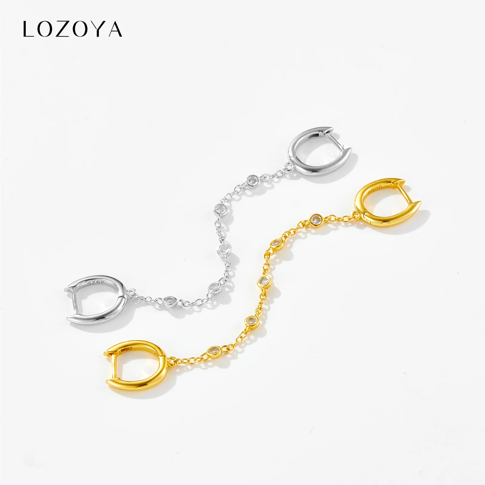 

Серьги-кольца LOZOYA из стерлингового серебра 925 пробы с длинной цепочкой, двойными кольцами и кристаллами CZ, циркониевые, для пирсинга, 2026, изысканные модные женские украшения