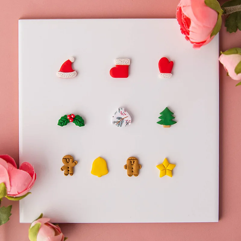 10Pcs/set Christmas Mini Clay Earring Cutters Gingerbread Man Socks Hat Sweater Gloves Tree Holly Leaf Shaped Dangle Clay Molds