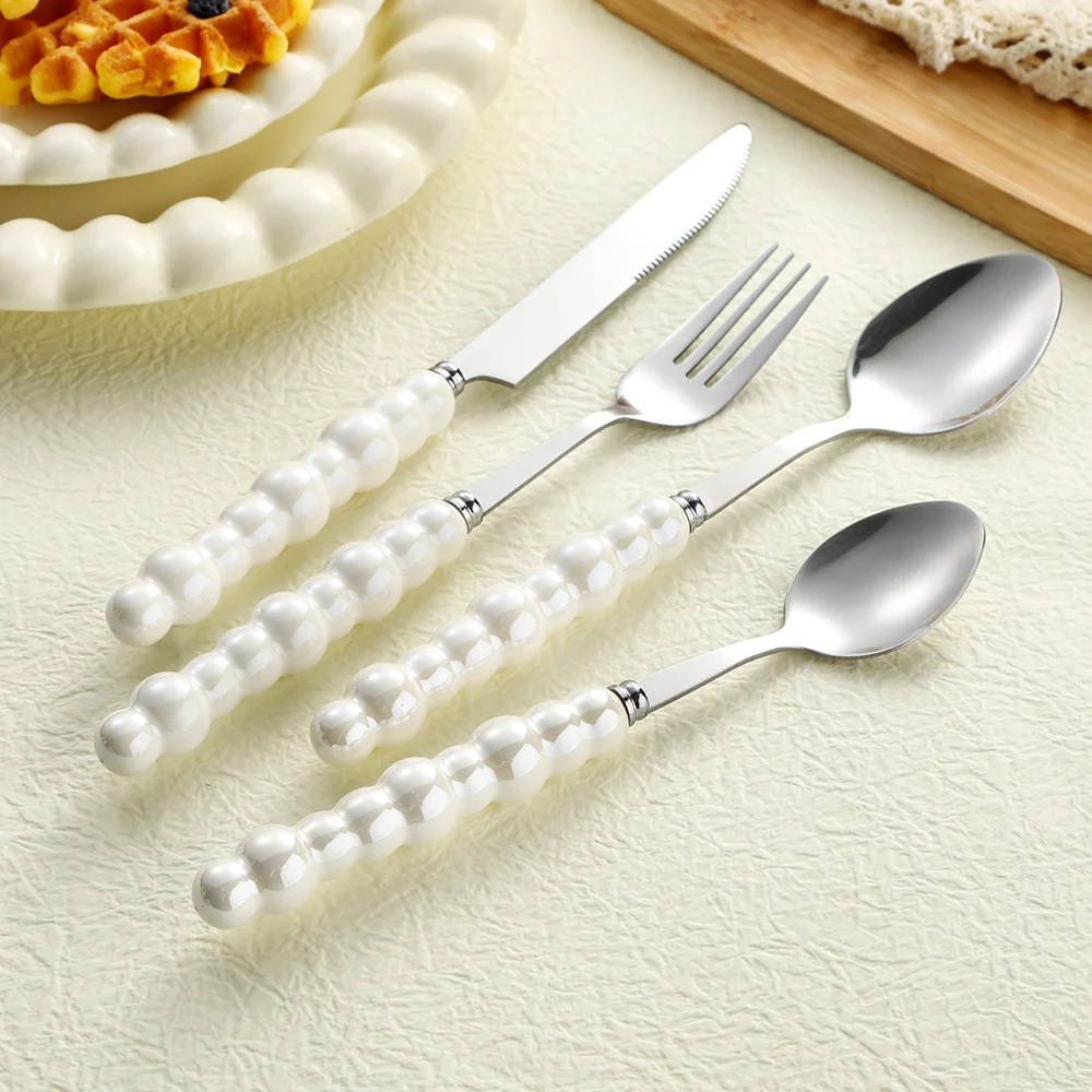 High-value Tableware, Stainless Steel Pearl Knife, Fork and Spoon, Creative Ceramic Handle, Western Steak Knife and Fork