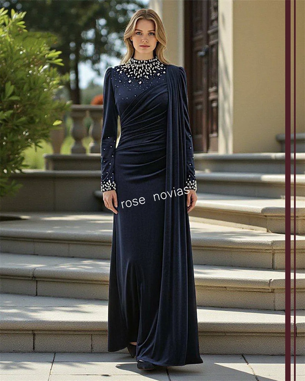 Customized Classic Women Luxury Evening Dress Sparkle High Collar Long Dresses Bespoke Occasion Elegant Party Wedding Guest Gown