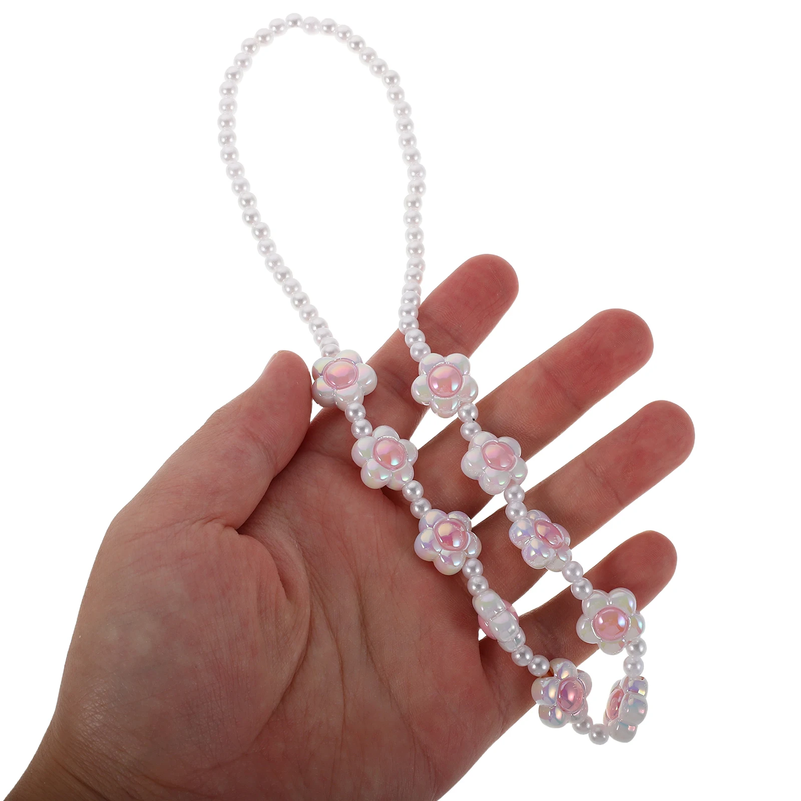 

1Set Jewelry Pearl Flower Necklace Bracelet Earrings Elegant Floral Design Cute Accessories for Dress Up Parties