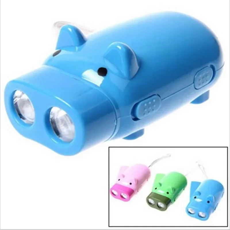 1x Portable Outdoor Camping Emergency Lovely Luminous Toys Pig Shaped Hand Pressure Pressing Power 2 LED Dynamo Torch Flashlight