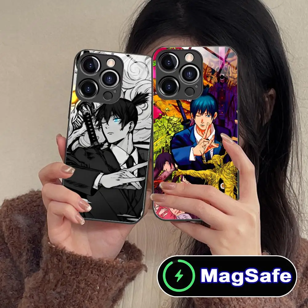 

Чехол для мобильного телефона Chainsaw Aki для iPhone 16, 15, 14, 13, 12, 11 Pro Max Plus Mini MagSafe, стеклянный цвет, защитный смартфон, красивый