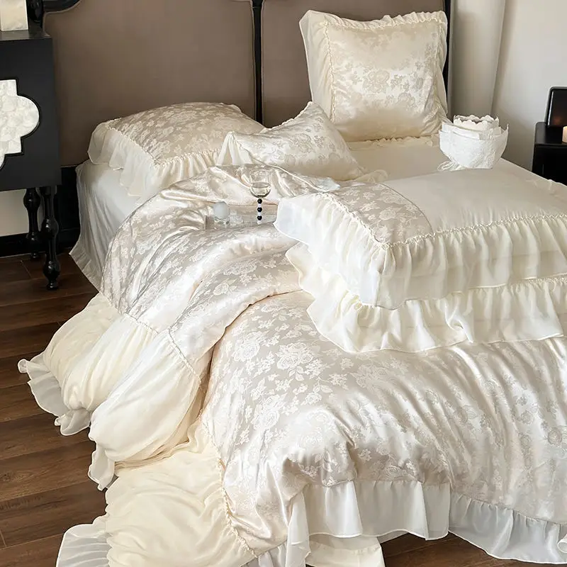 Top Luxury Princess Style Lanjing Tencel Four Piece Set Spring and Summer Jacquard Cool Ice Silk Quilt Cover Bed Sheet Bedding