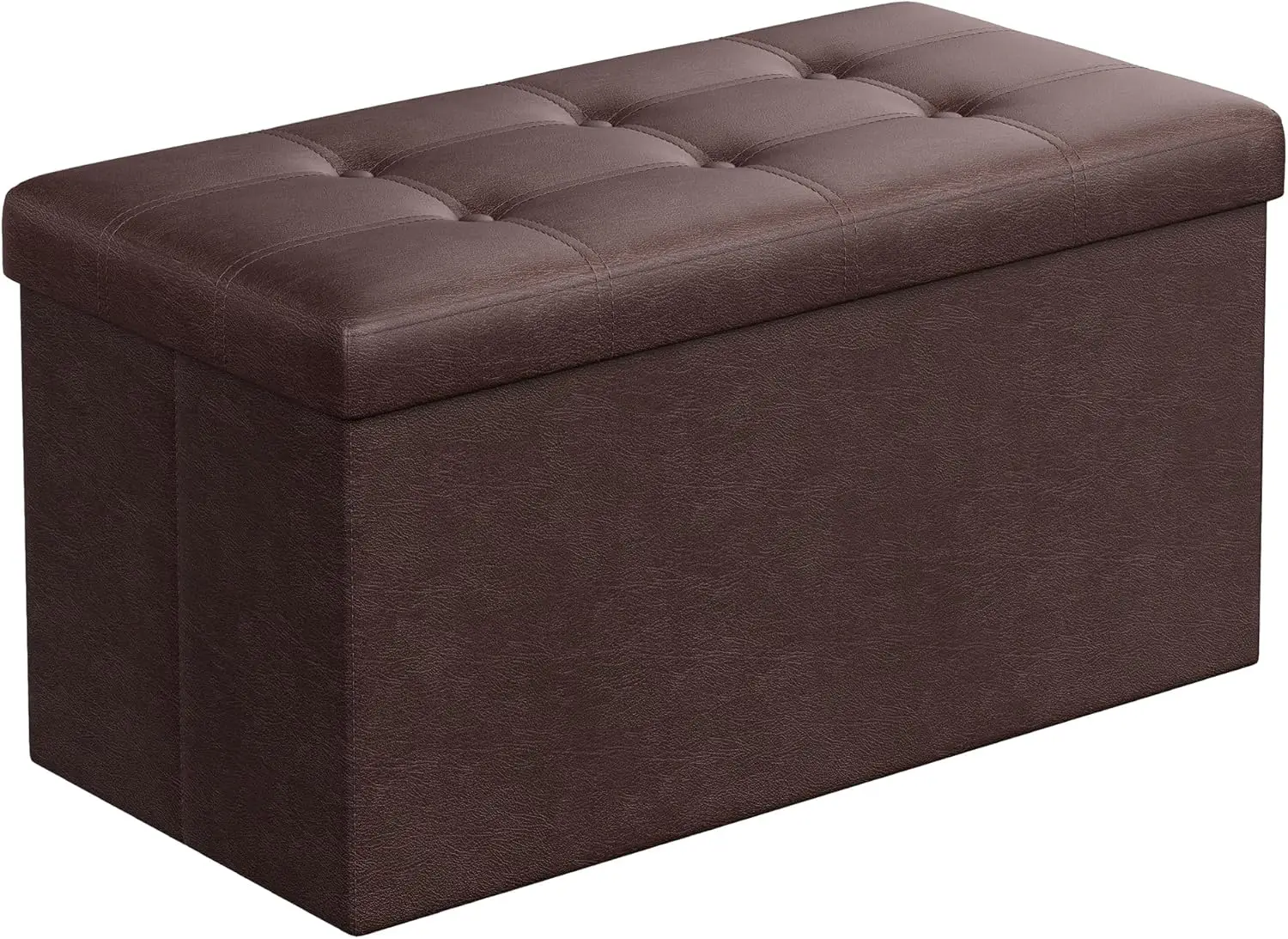 

30 Inches Folding Storage Ottoman Bench, Coffee Table, Padded Seat, Faux Leather, Holds up to 660 lb, Brown ULSF40Z