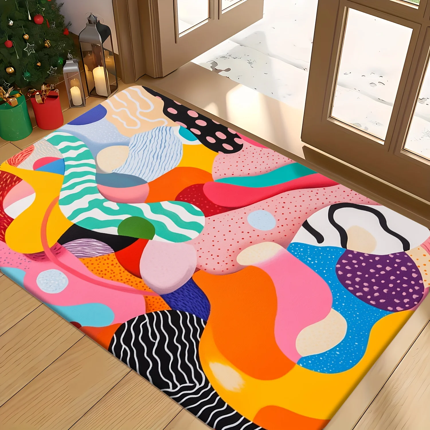 سجادة باب الحمام بطباعة خط ملون تجريدي، سجادة ناعمة من كومة لغرفة المعيشة، غرفة النوم، المطبخ، المكتب، ديكور الدش، المنزل الموسمي #4