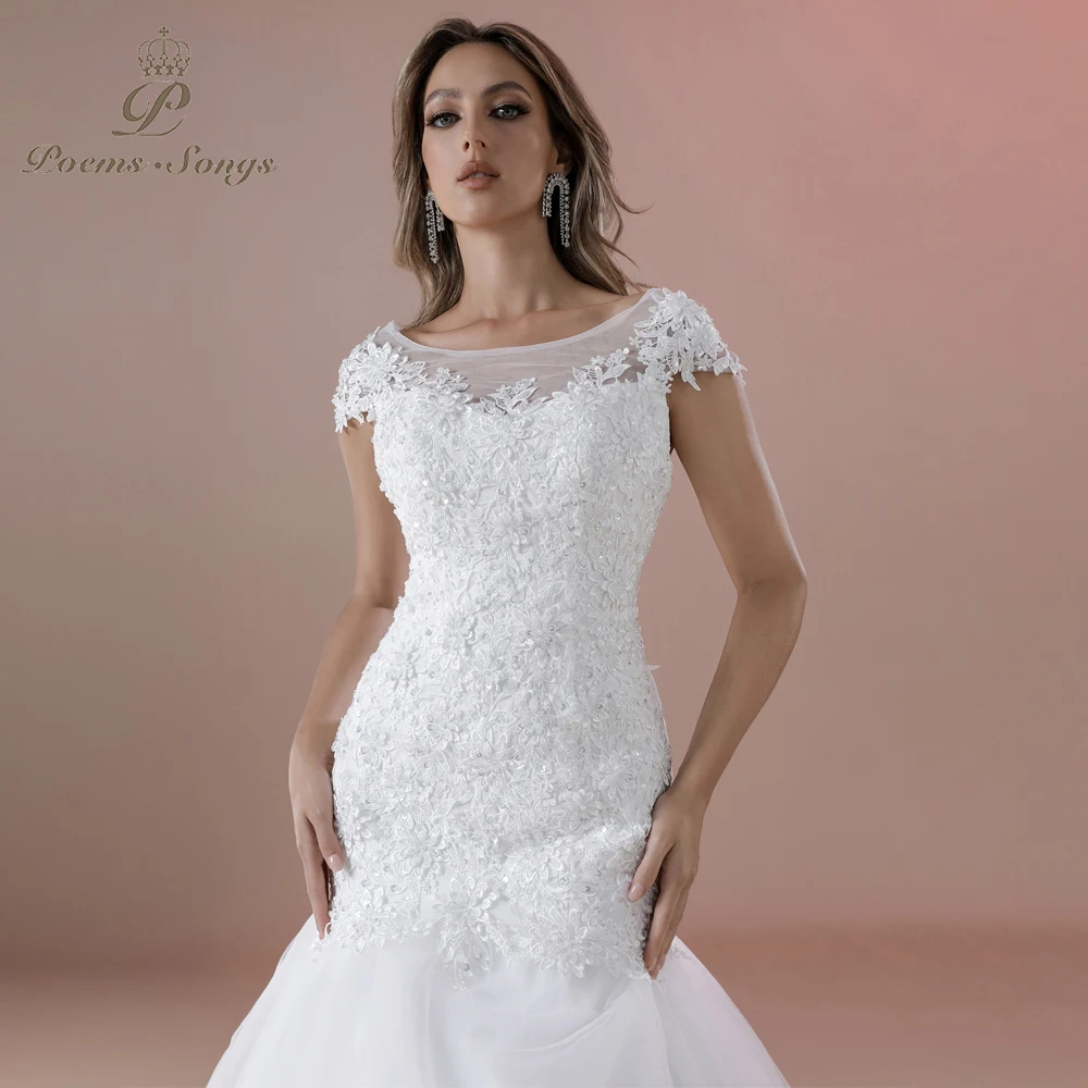 Elegant vestidos para mujer vestido femininos Timeless O-Neck Mermaid Wedding Dress Exquisite Floral Embellishments image 5
