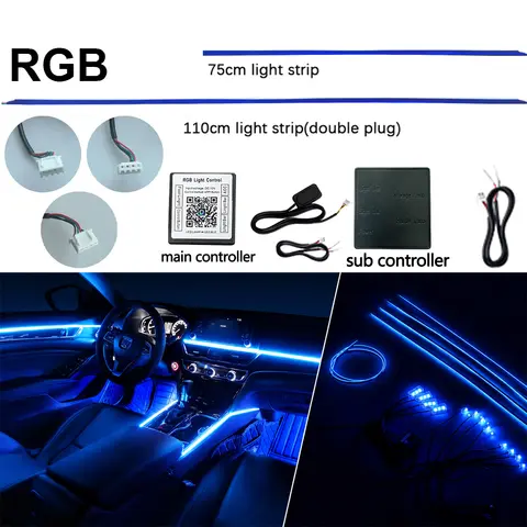 18 in 1 RGB LED Car Ambient Light Strip Accessories Replacement Parts 4 wire 4 pins for Main Controller Interior Decoration Lamp