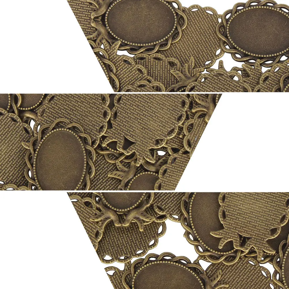 50Pcs Unique Oval Pendant Trays Elegant Alloy Frame Glass Insert for DIY Jewelry Making Custom Pendants Vintage Style Gifts
