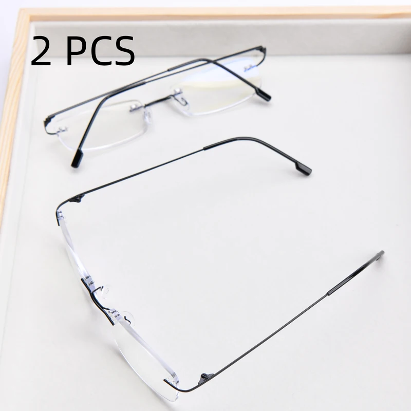 2PCS Anzug 2025 Neue Männer Frauen Randlose Lesebrille Anti Blau Licht Vergrößerung Brillen Lila Licht Presbyopie Brille – Detail 5