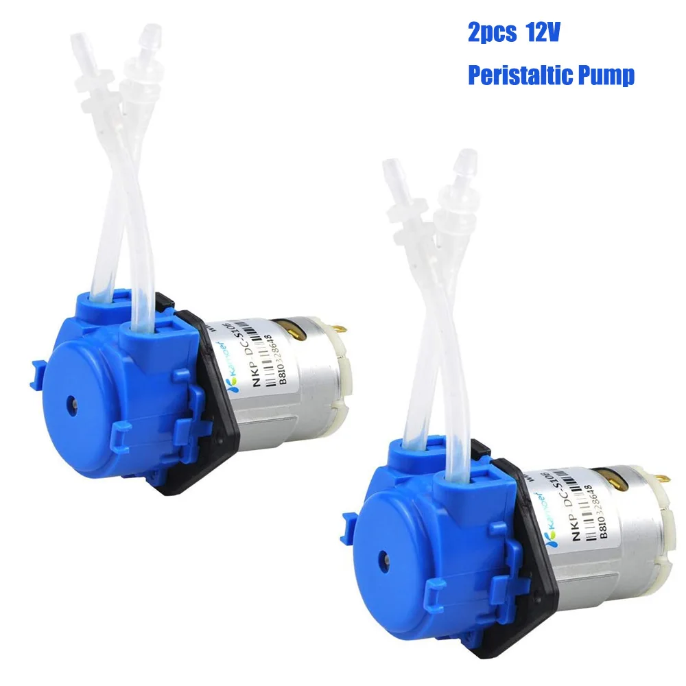 2PCS 12V DC Dosing Pump Peristaltic Dosing Head Low Flow Peristaltic Pump Liquid Small with Connector for Aquarium Lab Analytic