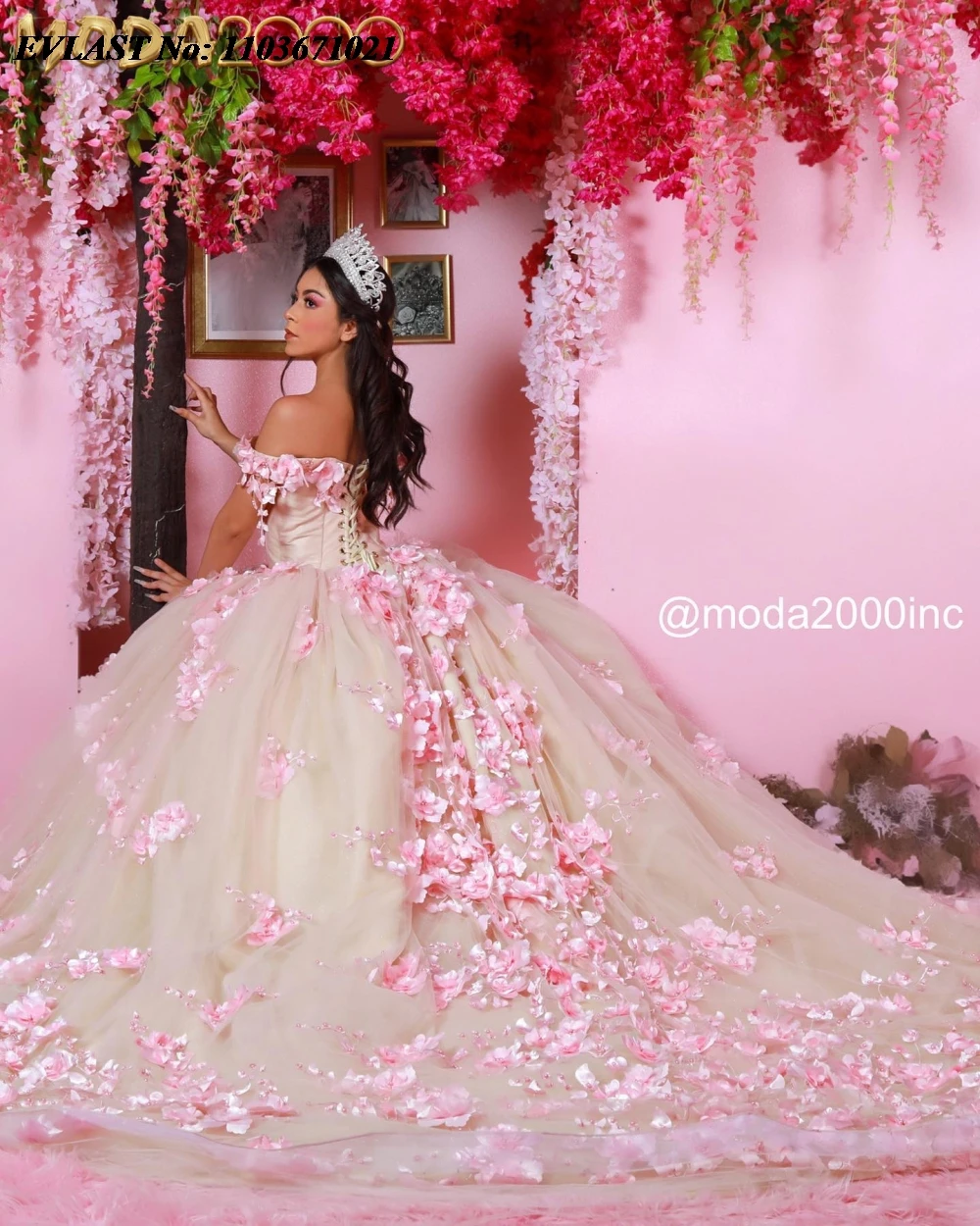 EVLAST Princess Pink Quinnceanera Dress Ball Gown 3D Floral Applique Beading Mexico Corset Sweet 16 Vestidos De 15 Anos SQ606