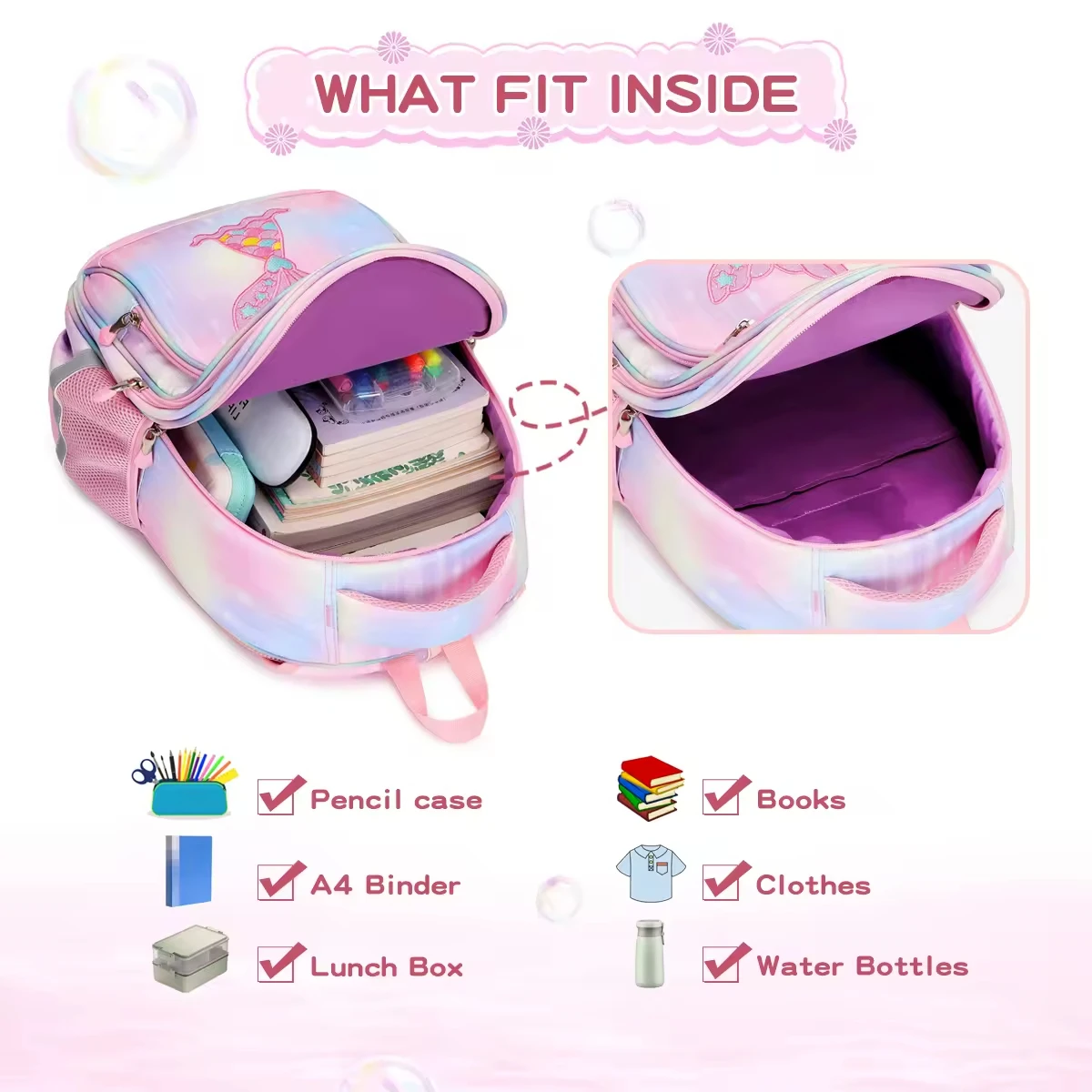 AOK New Arrival Pink Fish Tail Child Kids Girls Book School Bag Backpack Primary School Students Mochilas