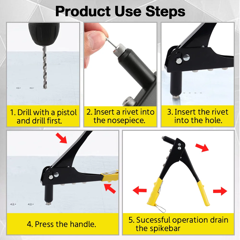 2.4mm-4.8mm Manual Rivet Gun, Blind Rivet Gun Quick Riveting Tool Metal Fastening Tool For Furniture/Automotive/Metal Processing