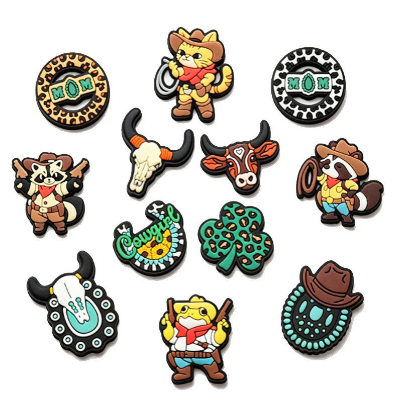 Western Cowboy PVC Shoe Charms DIY Decorations Cartoon Animal Cowboy Charms for Sandals, Bags, Bracelets, Kids Adults Party Gift