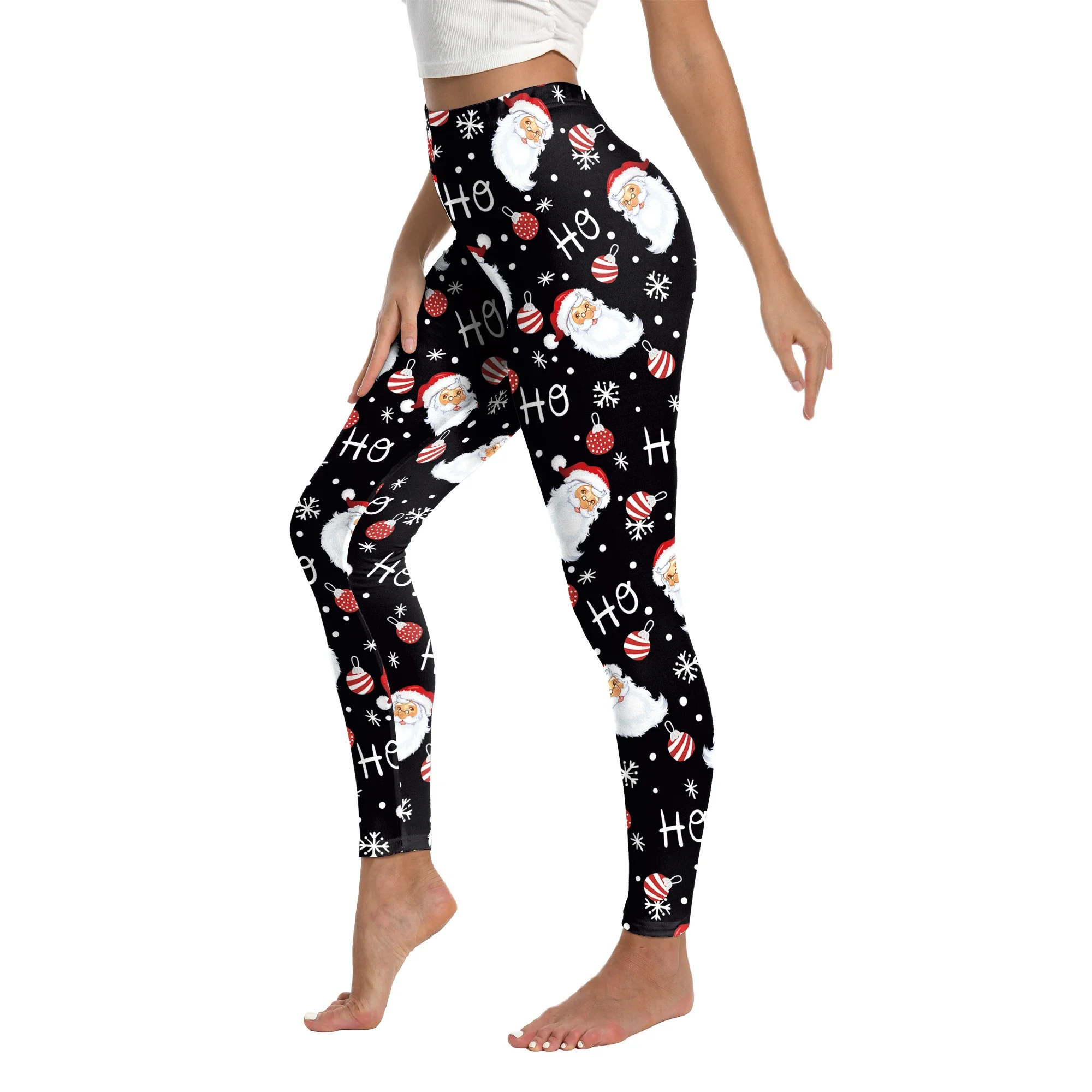 Kleurrijke geruite damesleggings 3D-print Kerstman Kerstbroek Sneeuw Kerstboombroek Meisje leggings Nieuwjaarscadeau