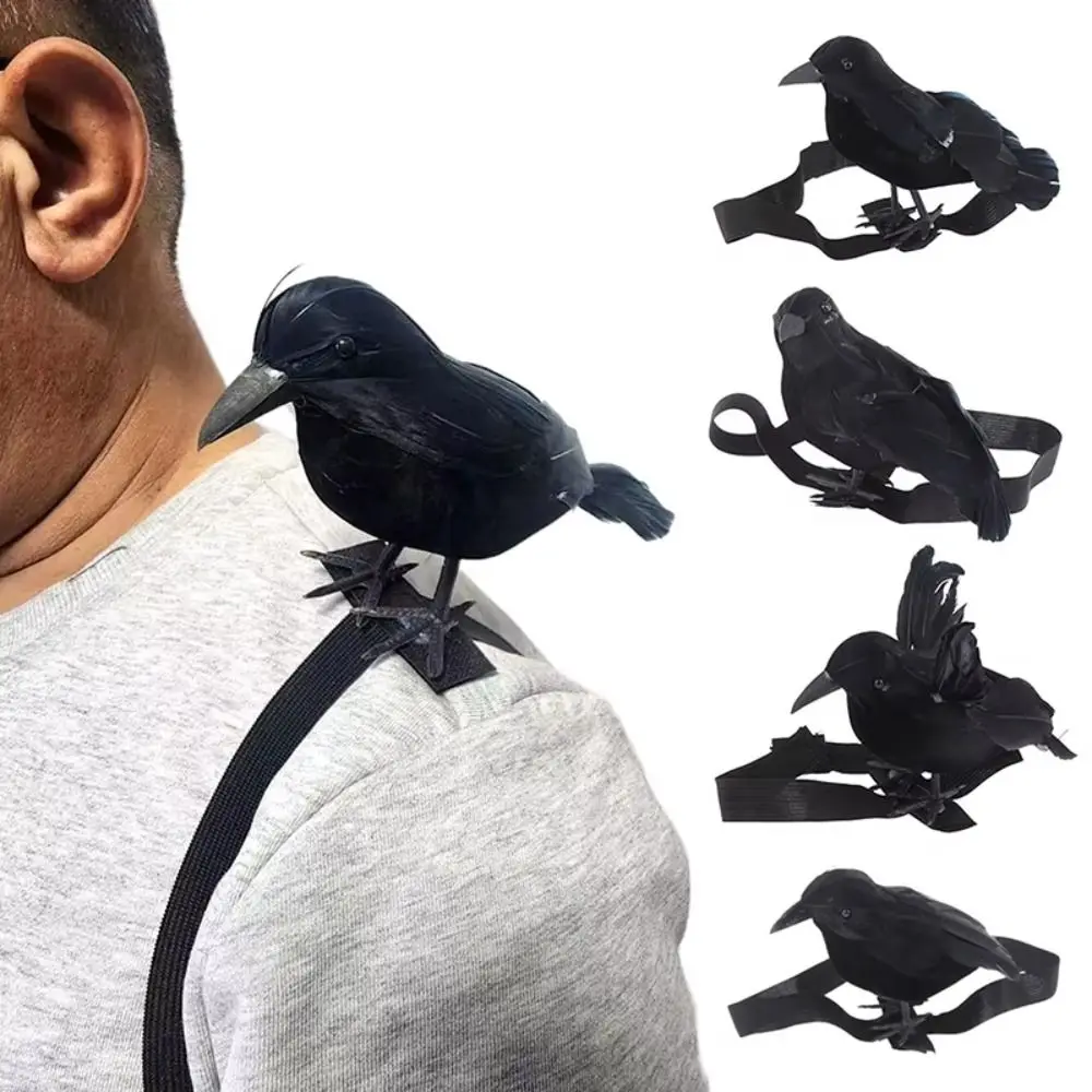 With Shoulder Strap Halloween Simulation Crow Cosplay Costume Props Flocking Simulation Black Crow Handicrafts High Quality