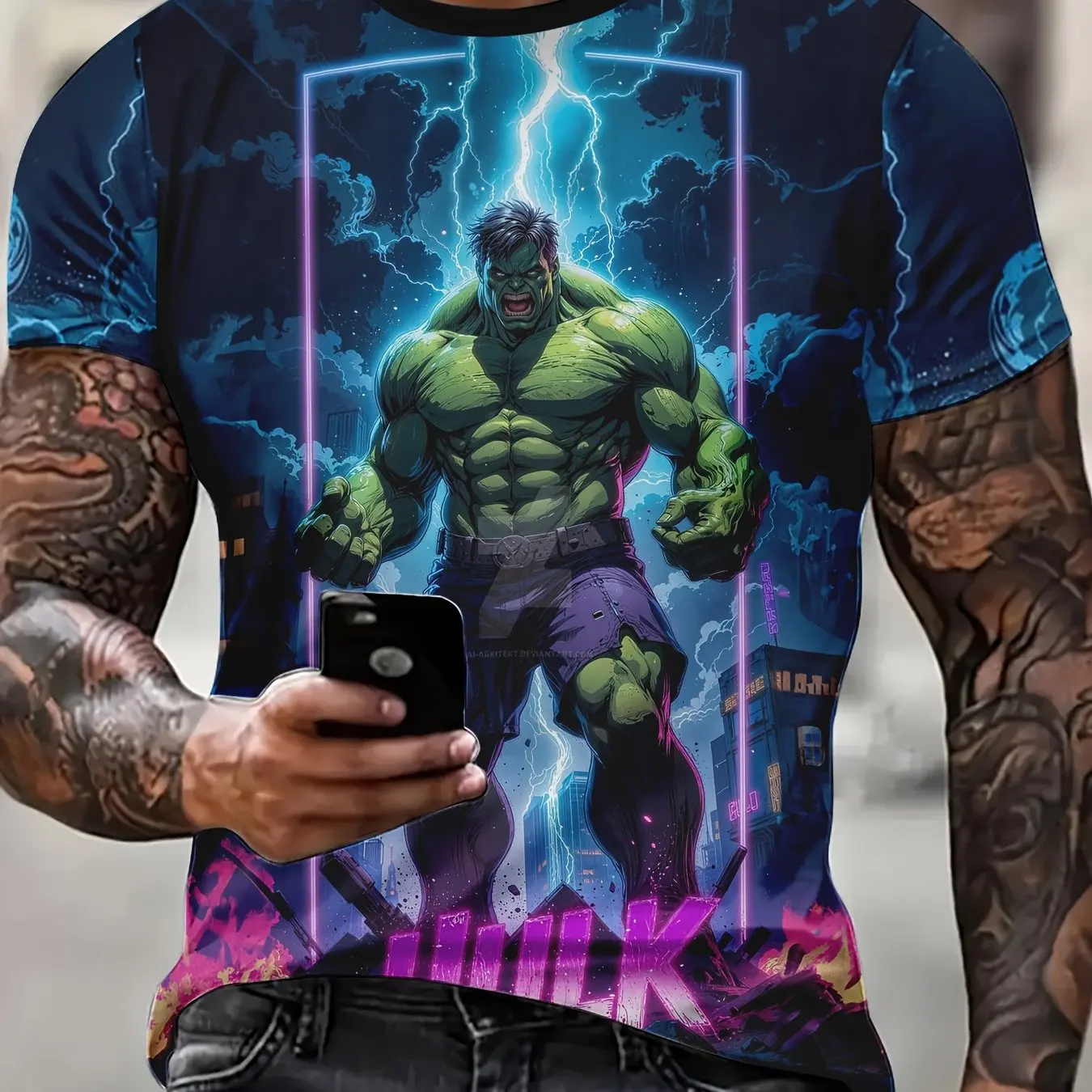 Marvel Geïnspireerd Hulk Grafisch T-shirt Levendig Paars Blauw Ontwerp met Gedurfde HULK Belettering 3D Print Outdoor Casual Korte Mouw - afbeelding 2