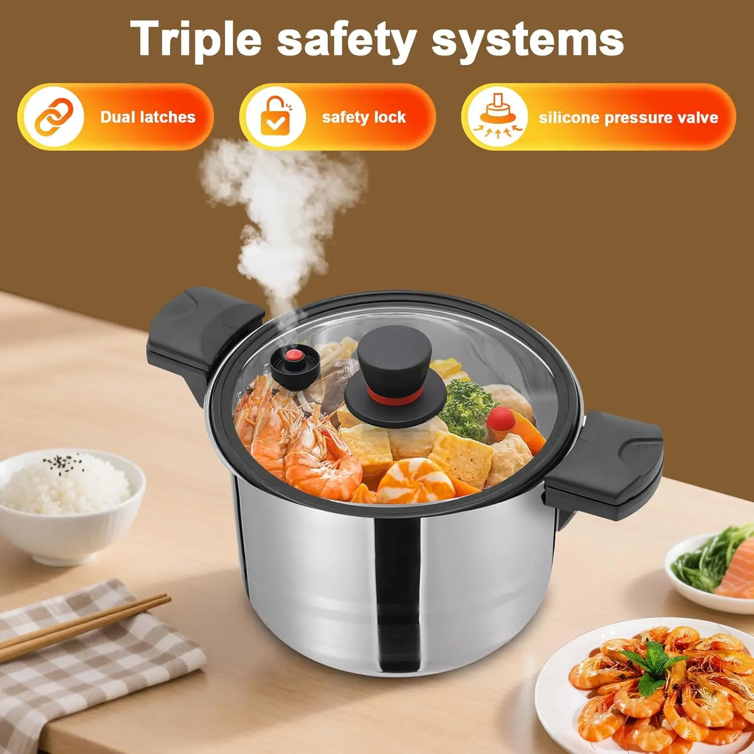 NEW 7L/7.4Qt Multifunctional Pressure Cooker, Stainless Steel 60Kpa Pressure Pot, Suitable for Gas Cookers, Induction Cookers