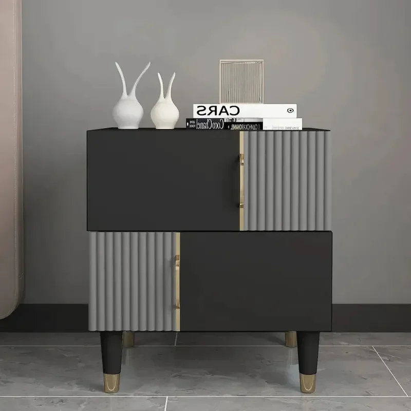 for Modern Black and Gray Wooden Bedside Table with Two Drawers Factory Custom Bedroom Furniture Nightstand