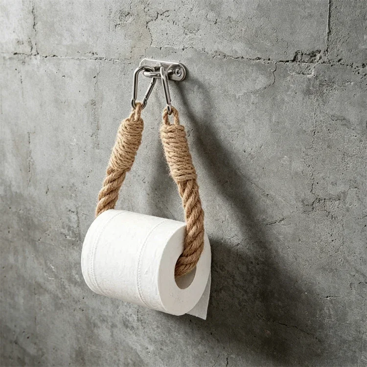 Multi-use Rope Toilet Paper Holder,Rustic Hemp Rope Wall Mounted Tissue Rack,Industrial Style Towel Hanger for Bathroom/RV