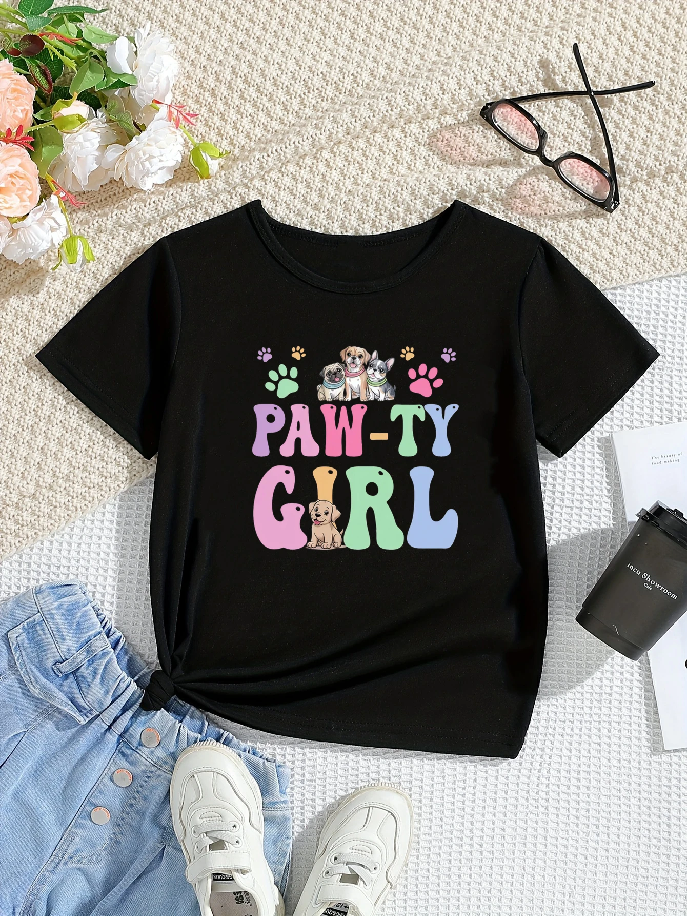 Paw-Ty Girl Dog Lover Printed T Shirt Girls Funny Kids Clothes Summer Short Sleeve T-Shirt