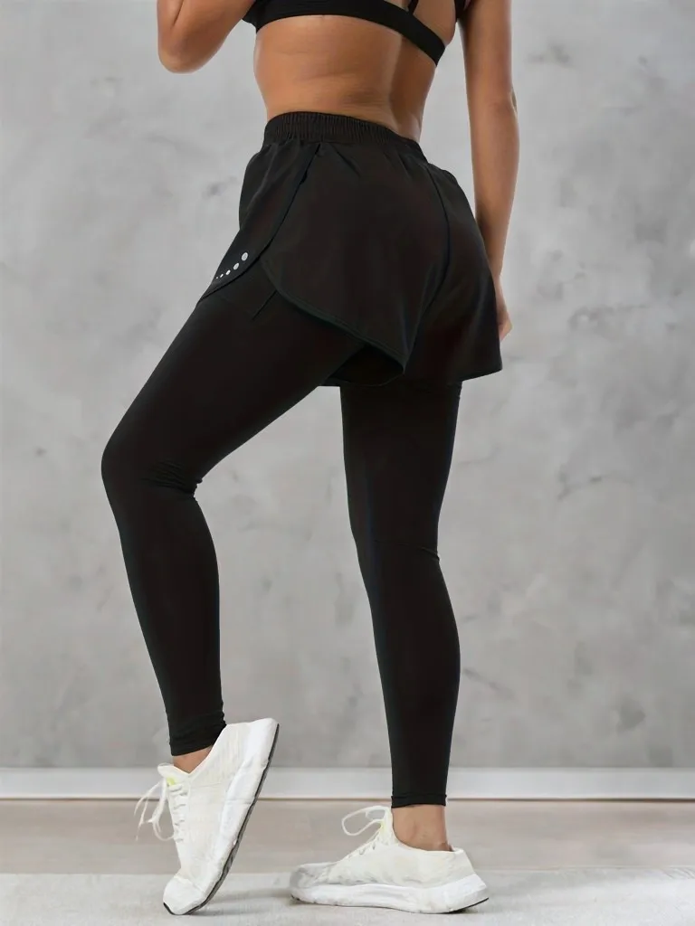 Popular Women's Two-Piece Style Long Pants, Fitness Casual Sports Style, Quick-Dry, Tight-Fitting, Shaping, with Pockets, Reflective Dot Print