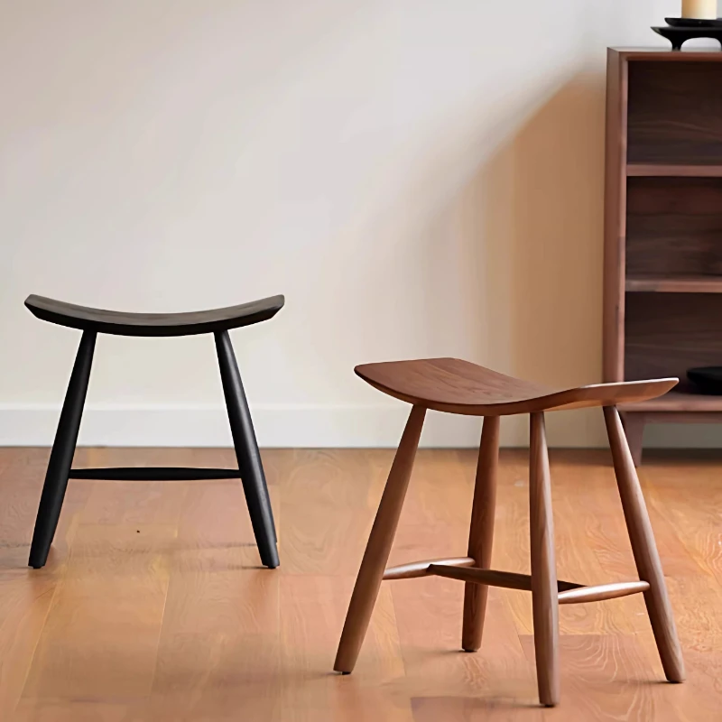 Wabi Sabi Solid Wood Dining Stool Mid-Century Modern Home Low Stool Multi-Purpose Entryway Shoe Bench