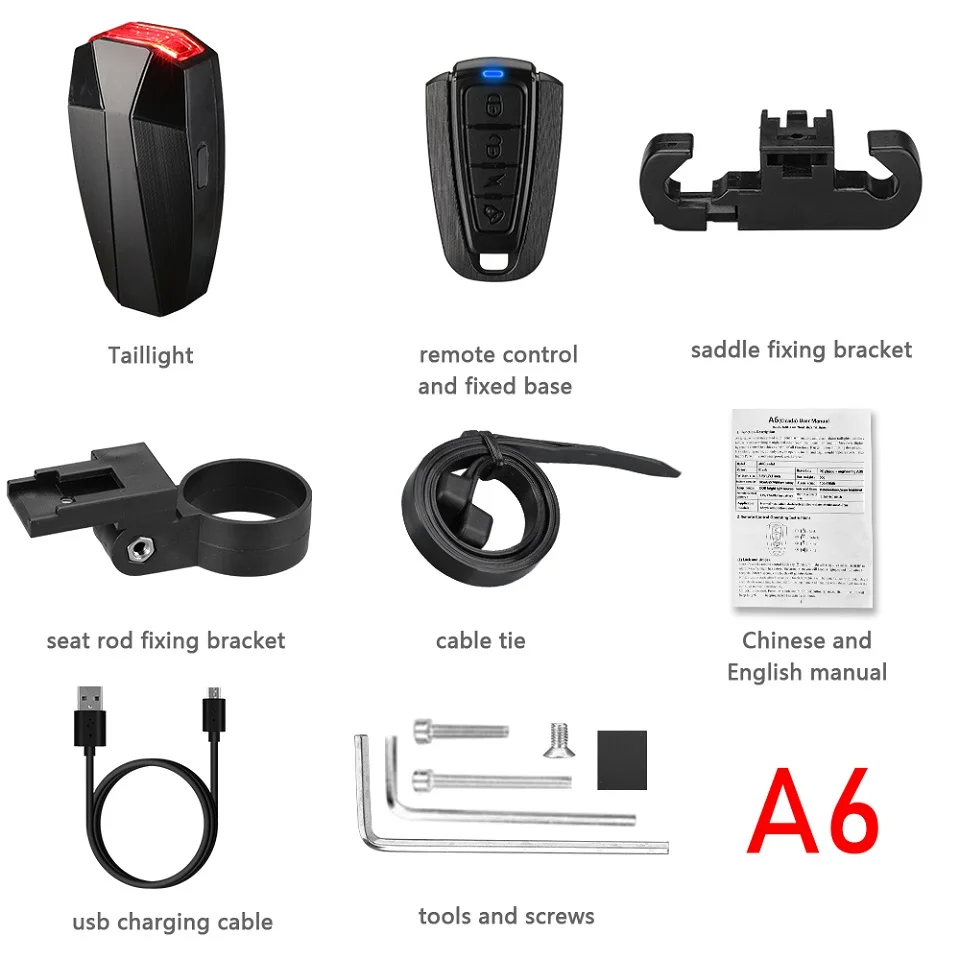 WSDCAM Wasserdichter kabelloser Fahrradalarm, Fahrradrücklicht, Diebstahlalarm, USB-Aufladung, Fernbedienung, LED-Rücklicht, Fahrradfinder