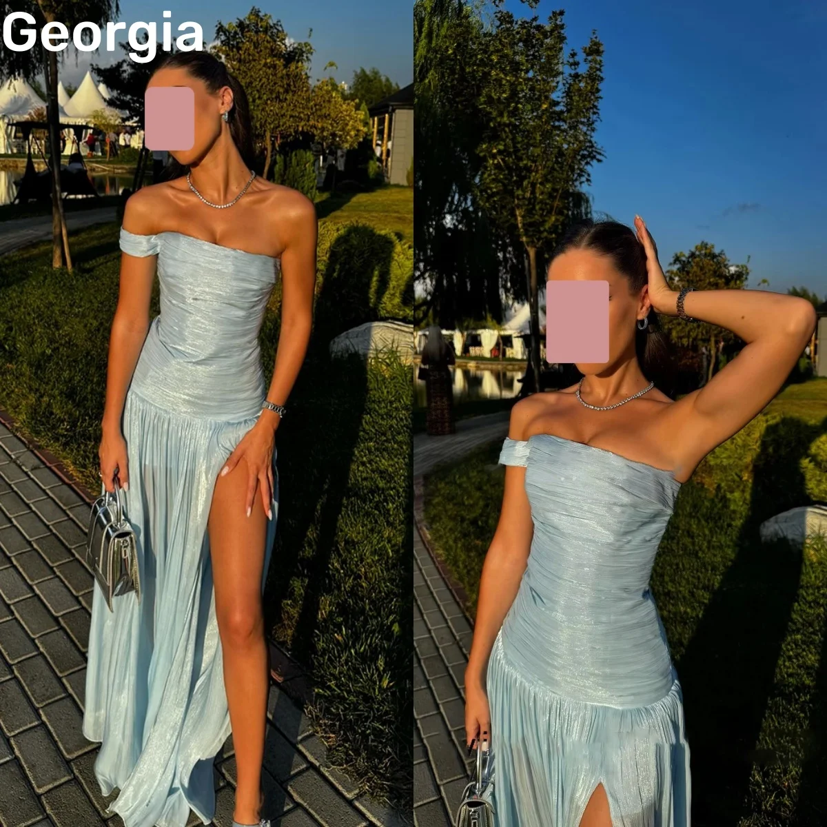 

Elegant Customize Luxury Evening Dresses Green A-Line Split Off-The-Shoulder Floor-Length Dresses For Prom Ruffle Zipper Up Wedd